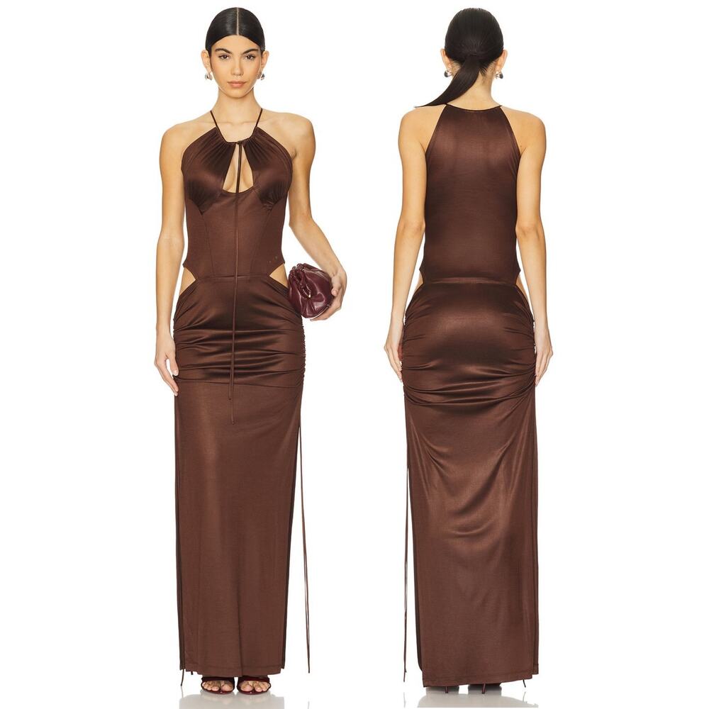 KNWLS CU Maxi Dress Halter Ruched Formal Evening Prom Party Wedding Guest Hoco M